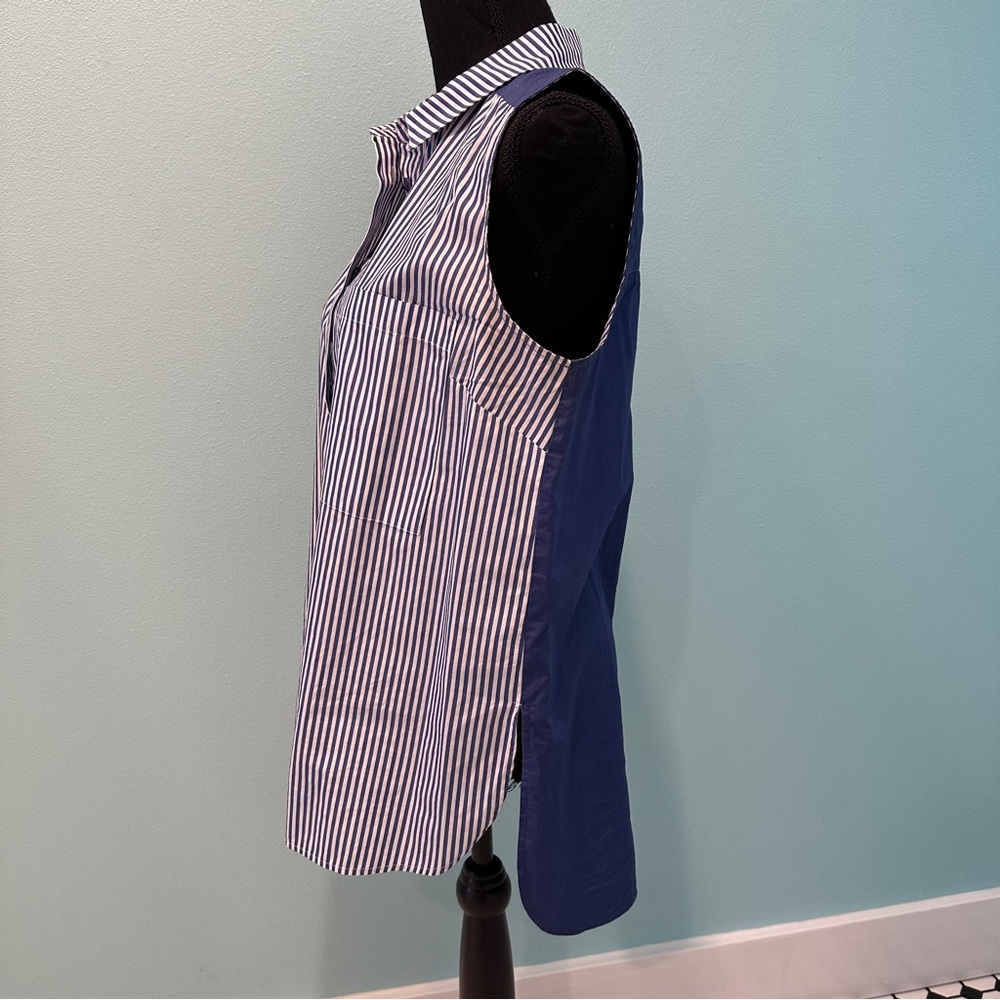 Halogen Striped Sleeveless Button-Up Blouse with back button accents